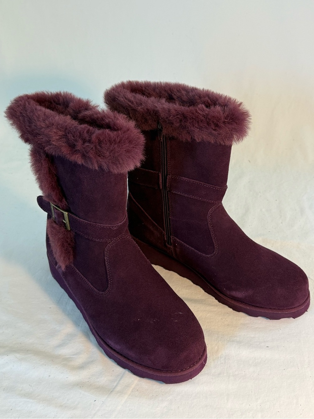 BearPaw “Simone” Shearlings Lined Suede Mid-Calf Boot in Plum Size 10
